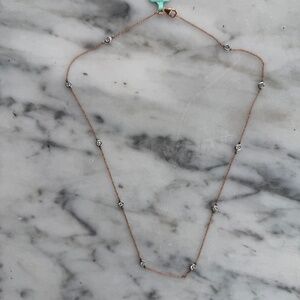 14k solid rose/white gold, 1/2ctw lab created diamond, station necklace- 18"